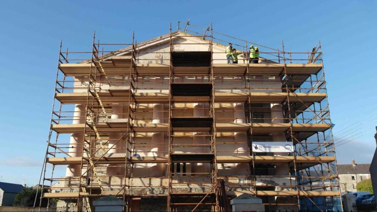 Portico under scaffold